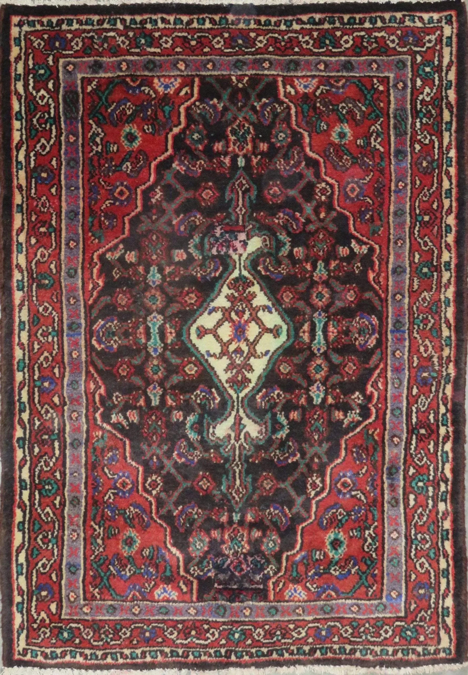 One Of The Kind Hand-Knotted Persian Wool Rug _ Luxurious Vintage Design, 4'9" x 3'3", Artisan Crafted